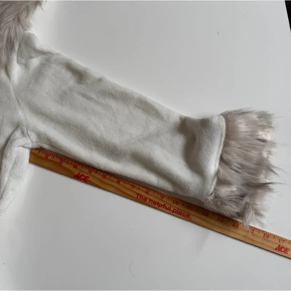 Pottery Barn PB Teen Faux Animal Fur Trim Hooded Robe Ombre Ivory Belt Tie EUC